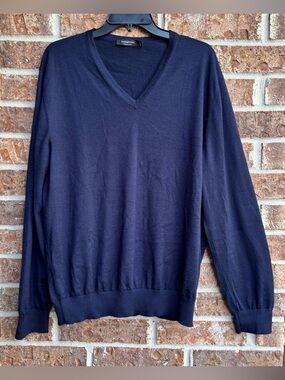 Ermenegildo Zegna Navy V-Neck cashmere silk light weight Men's Sweater
